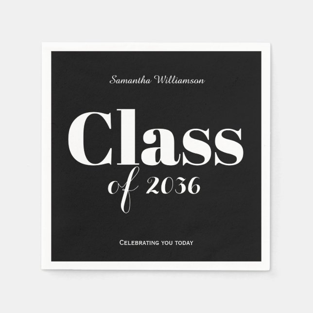 Black White Graduation Party Napkins Customizable Pappersservett (Framsidan)