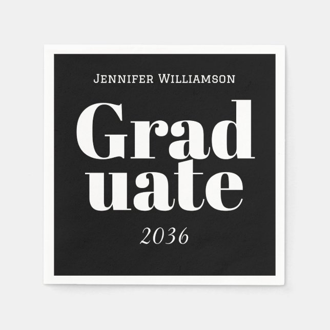 Black White Graduation Party Napkins Customizable Pappersservett (Framsidan)