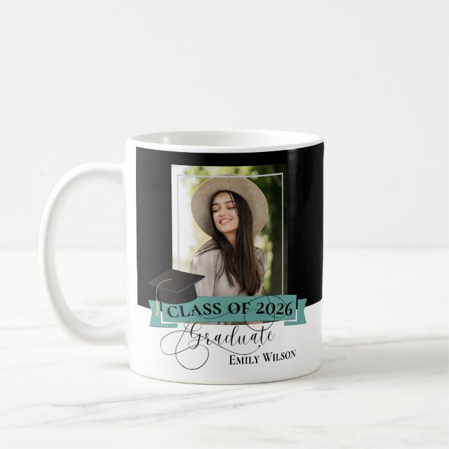 Black & White Graduation Photo Mug – Class of 2026 Kaffemugg (Vänster)