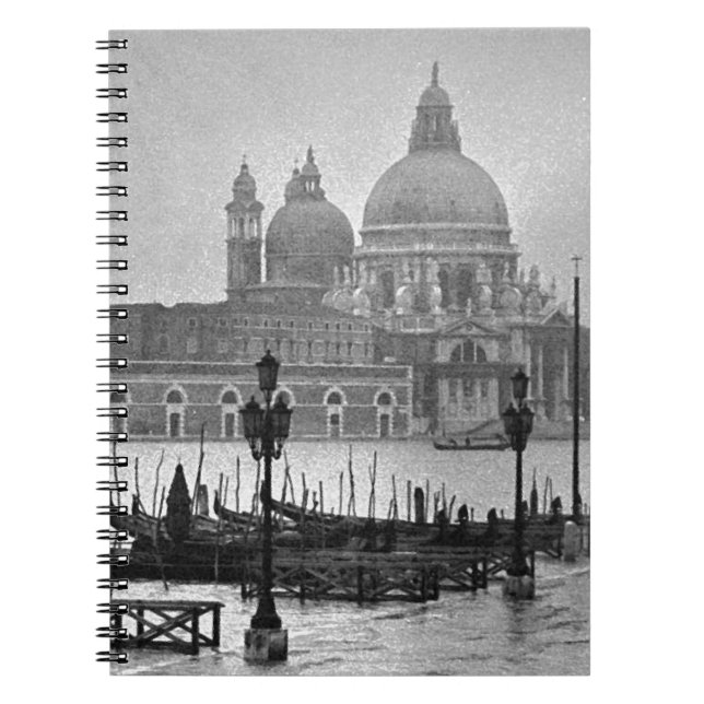 Black White Grand Canal Venice Italien Travel Anteckningsbok Med Spiral (Framsidan)