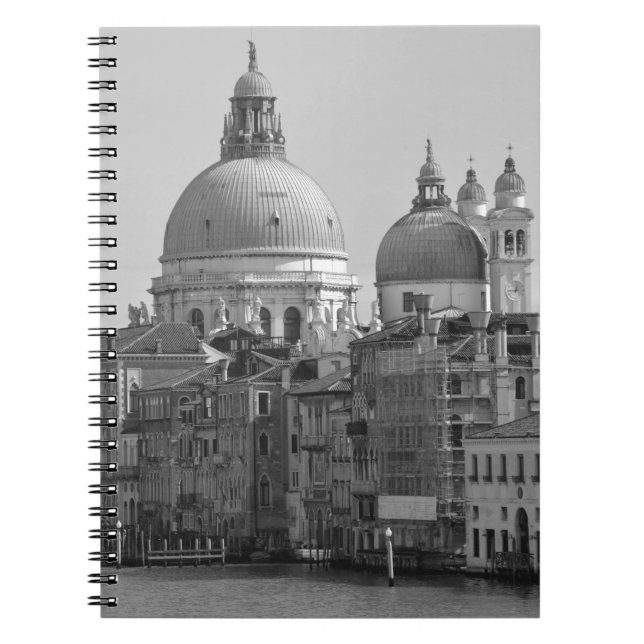 Black White Grand Canal Venice Italien Travel Anteckningsbok Med Spiral (Framsidan)