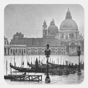 Black White Grand Canal Venice Italien Travel Fyrkantigt Klistermärke