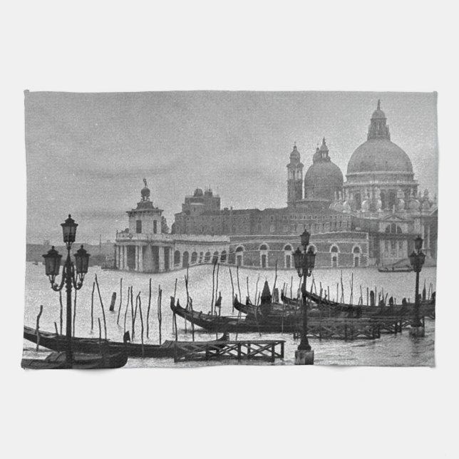 Black White Grand Canal Venice Italien Travel Kökshandduk (Horisontell)