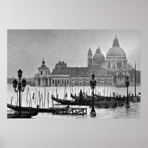 Black White Grand Canal Venice Italien Travel Post Poster