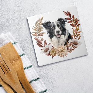 Black White Gräns Collie Hund Autumn Wandeans Kakelplatta