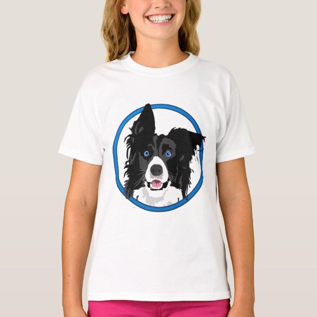 Black & White Gräns Collie med Bright Blue Ögon. T Shirt (Framsida)