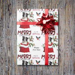 Black White Gräns Collie Puppy jul Gift Bag Presentpapper