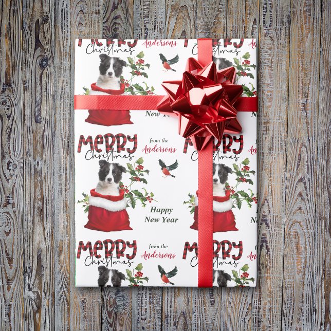 Black White Gräns Collie Puppy jul Gift Bag Presentpapper (Skapare uppladdad)