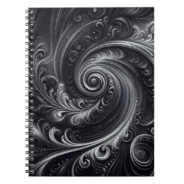 Black White Grått Abstrakt Modern Simple Swirl Anteckningsbok