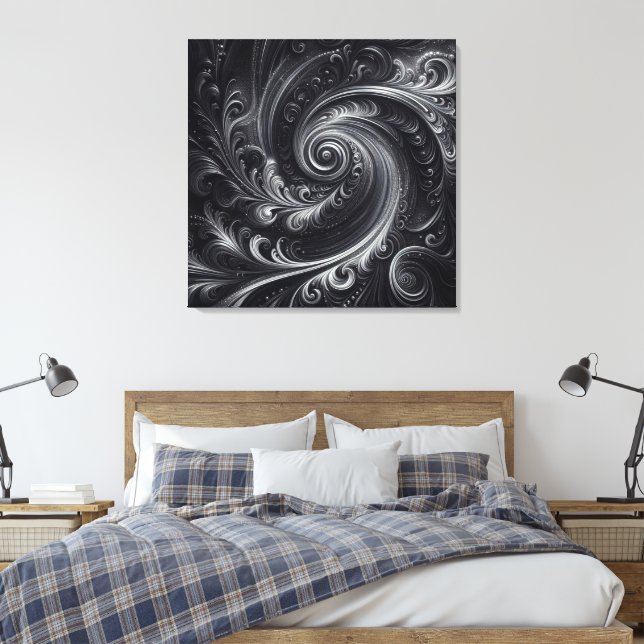 Black White Grått Abstrakt Modern Simple Swirl Canvastryck (Insitu (sovrum))
