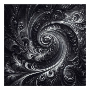Black White Grått Abstrakt Modern Simple Swirl Fototryck
