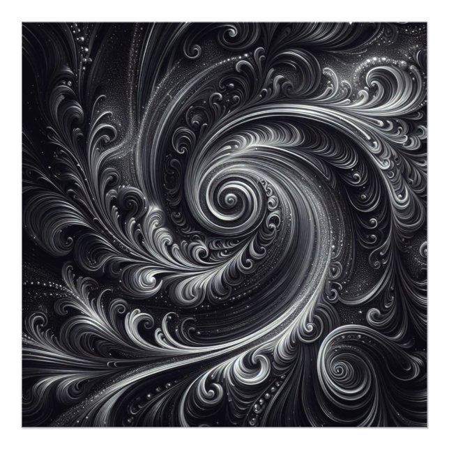 Black White Grått Abstrakt Modern Simple Swirl Fototryck (Framsidan)