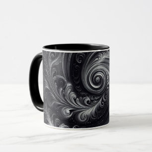 Black White Grått Abstrakt Modern Simple Swirl Mugg