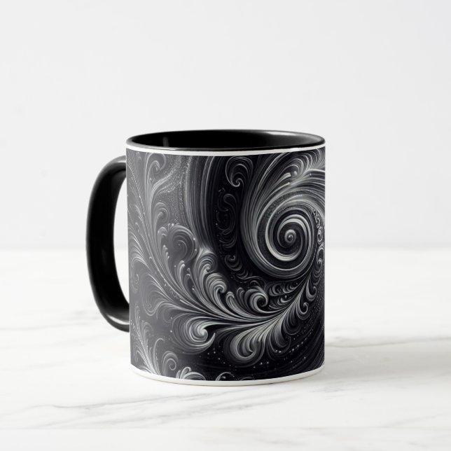 Black White Grått Abstrakt Modern Simple Swirl Mugg (Framsida vänster)