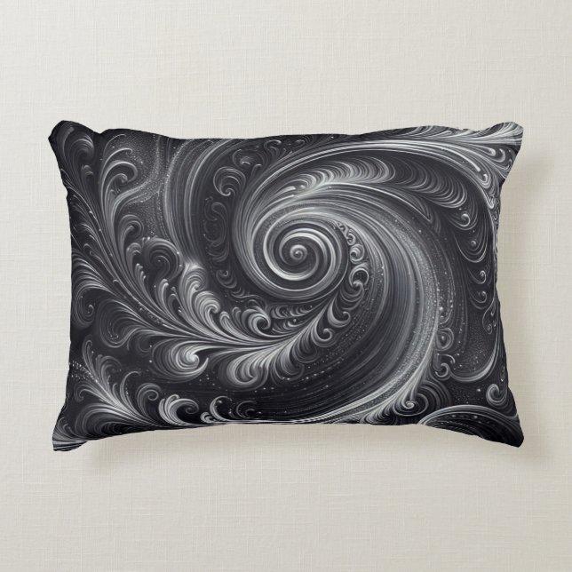 Black White Grått Abstrakt Modern Simple Swirl Prydnadskudde (Framsidan)
