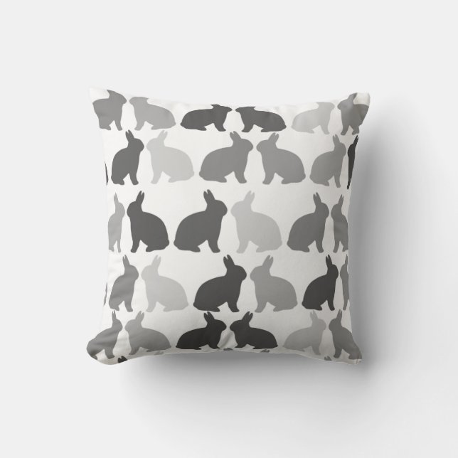 Black White Grått Bunny Påsk Vår Kudde (Framsida)