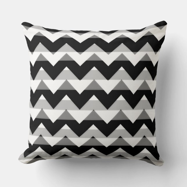 Black White Grått Chevron Zigzag Kudde (Framsida)