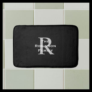 Black White Grått Family Namn Classic Monogrammed Badrumsmatta