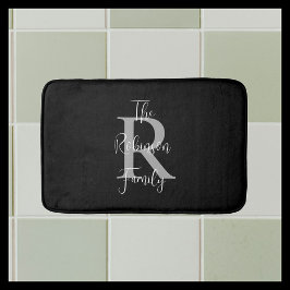 Black White Grått Family Namn Classic Monogrammed Badrumsmatta