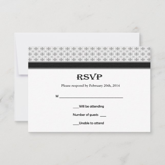Black White Grått Fleur de Lis Bröllop OSA Card Kort (Framsida)