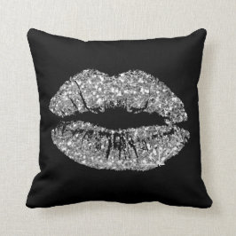 Black White Grått Glitter Kiss Läppar Makeup Spark Kudde