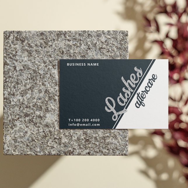 Black White Grått Grått Lash Client efter omsorgen Visitkort (Pastel Holographic Lash After Care Instruction Business Card)