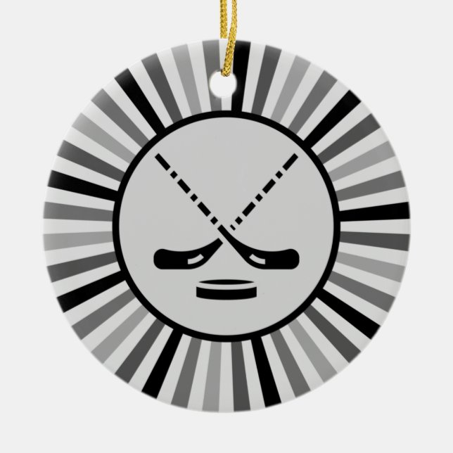 Black White & Grått Hockey Player Coach Gift Trend Julgransprydnad Keramik (Framsidan)
