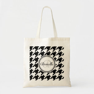 Black White Grått Houndstooth Monogram Mönster Tygkasse