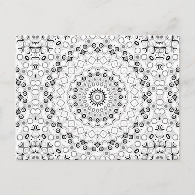 Black White Grått Monochrome Mandala Design Vykort (Framsida)