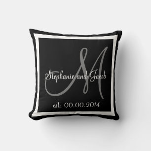 BLACK WHITE GRÅTT MONOGRAM Bröllop keepsakudde Kudde