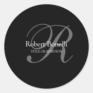Black White Grått Monogram Runt Klistermärke