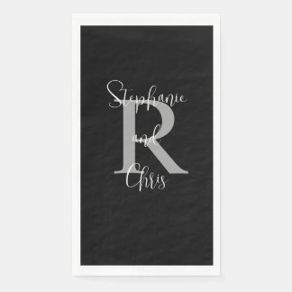 Black White Grått Namn Monogram Papper Guest Towel Pappersservett