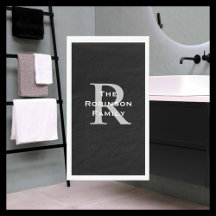 Black White Grått Namn Monogram Papper Guest Towel