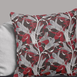 Black White Grått och Red Lily Flowers Kudde
