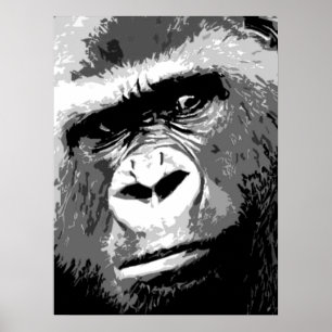Black White Grått Pop Art Gorilla Porträtt Poster