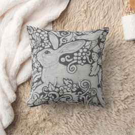 Black White Grått Rabbit Art Woodland Animal Kudde