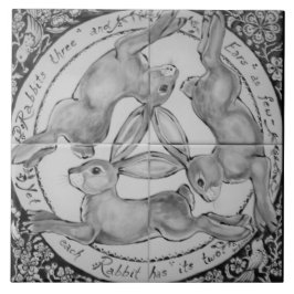 Black & White Grått Rabbit Three Hares Gift Bird Kakelplatta
