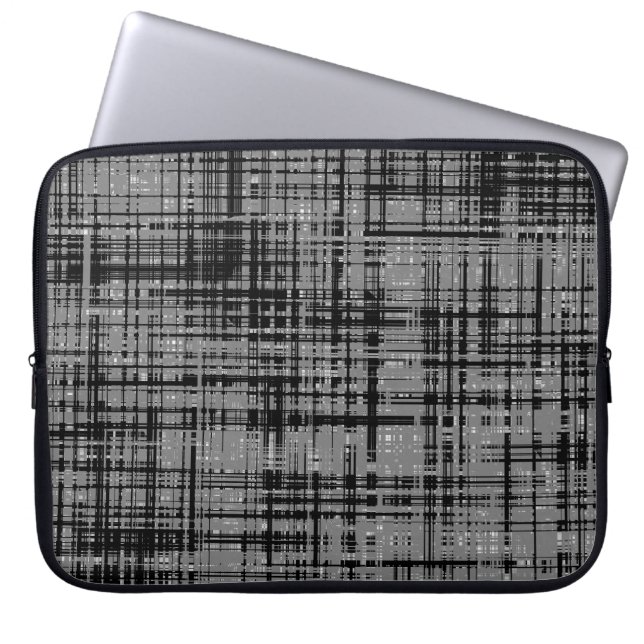 Black White Grått Stripe Mönster Laptop Fodral (Framsidan)