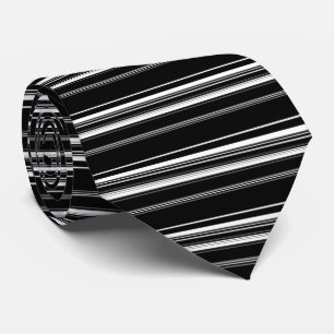 Black White Grått Stripe Mönster Slips