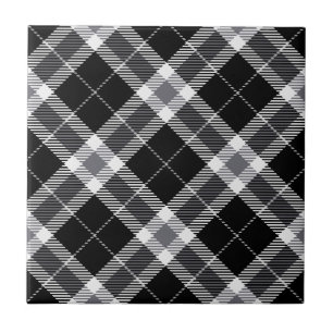Black White & Grått Tartan Play Kakelplatta