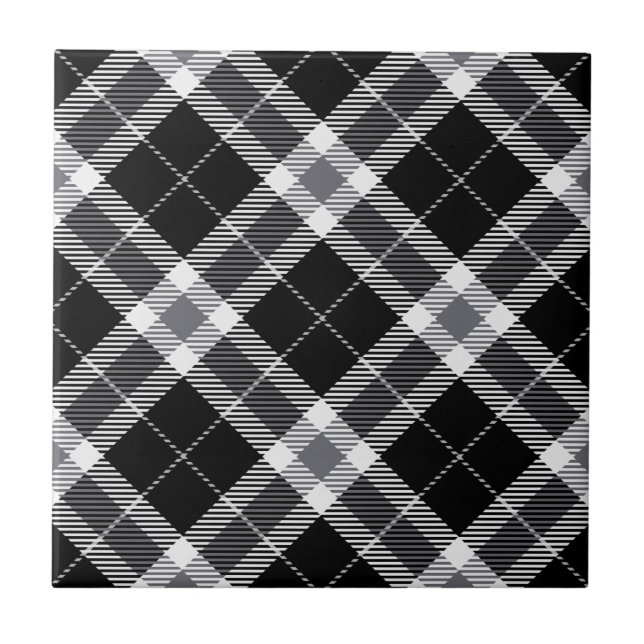 Black White & Grått Tartan Play Kakelplatta (Framsidan)
