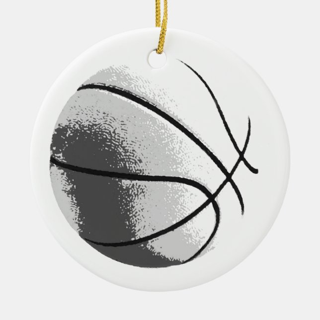 Black White Grått Trendig Pop Art Basketball Julgransprydnad Keramik (Framsidan)