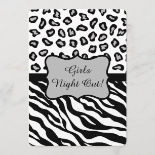Black White Grått Zebra Leopard Girls Night Out Inbjudningar