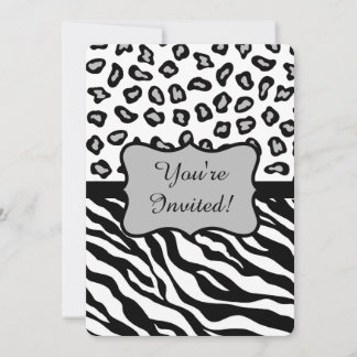 Black White Grått Zebra Leopard-inbjudan Inbjudningar