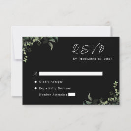 Black White Greenery Botanical Watercolor Bröllop OSA Kort