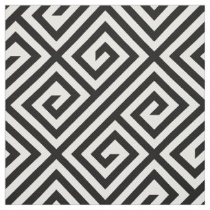 Black White Grekiska Nyckel Geometric Mönster Fabr Tyg