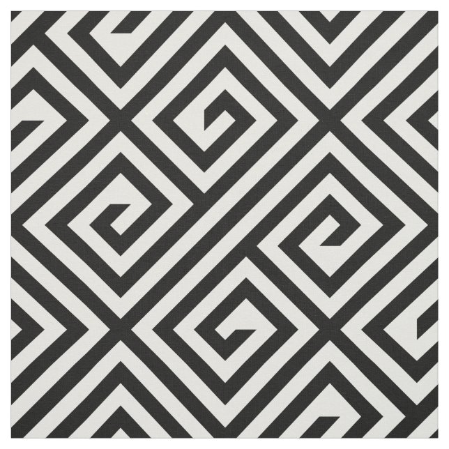 Black White Grekiska Nyckel Geometric Mönster Fabr Tyg (Provkarta)