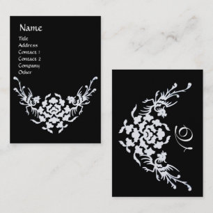 BLACK WHITE GRIFFINS BLOMMIGT MONOGRAM Pearl Visitkort