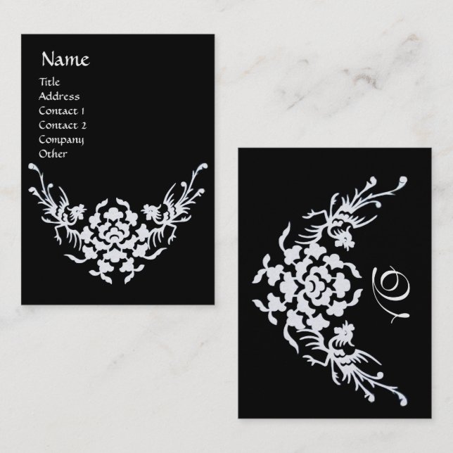 BLACK WHITE GRIFFINS BLOMMIGT MONOGRAM Pearl Visitkort (Fram/baksida)
