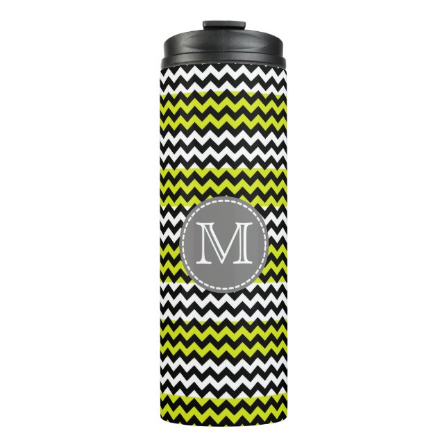 Black White Grönt Chevron Zigzag Monogram (Framsida)